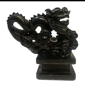 Vtg Chinese Carved Black Jade Dragon Bookend Heavy Statue Sculpture 8 Inch 4 Lbs